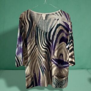 Chico’s Abstract Print Tunic Top Size 2 (L) Artistic Flair forest green sweater